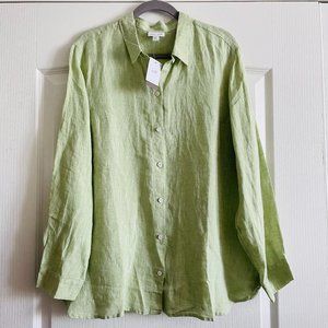 J. Jill Womens 100% Linen Light Green Button Down Long Sleeve Shirt Size XL NWT